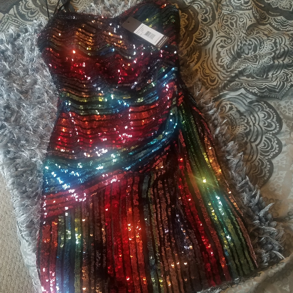 Rainbow Sequin Parker Black Cocktail Dress
